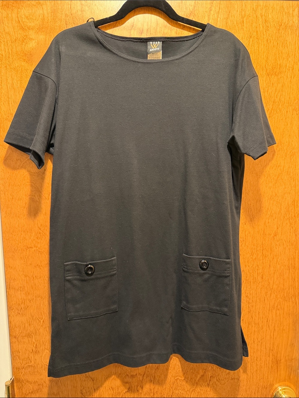 Women's Black Short-Sleeve Swim Coverup with Front Pockets